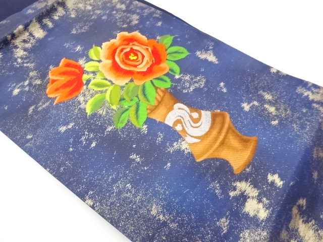 引箔花瓶に薔薇模様織出し名古屋帯